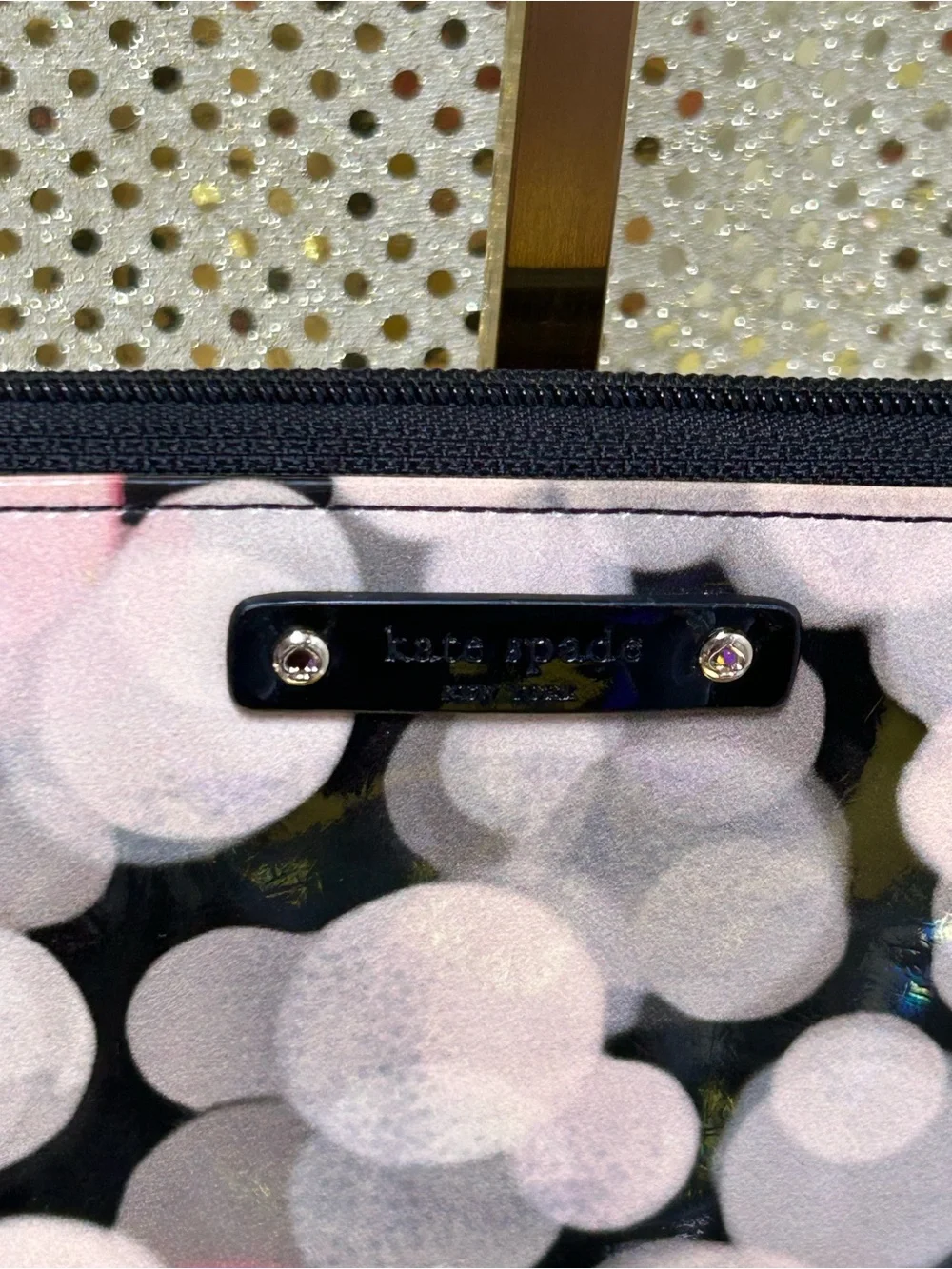 kate spade Vintage black wallet w/pink and blush bubble print Approx. 7 x 4